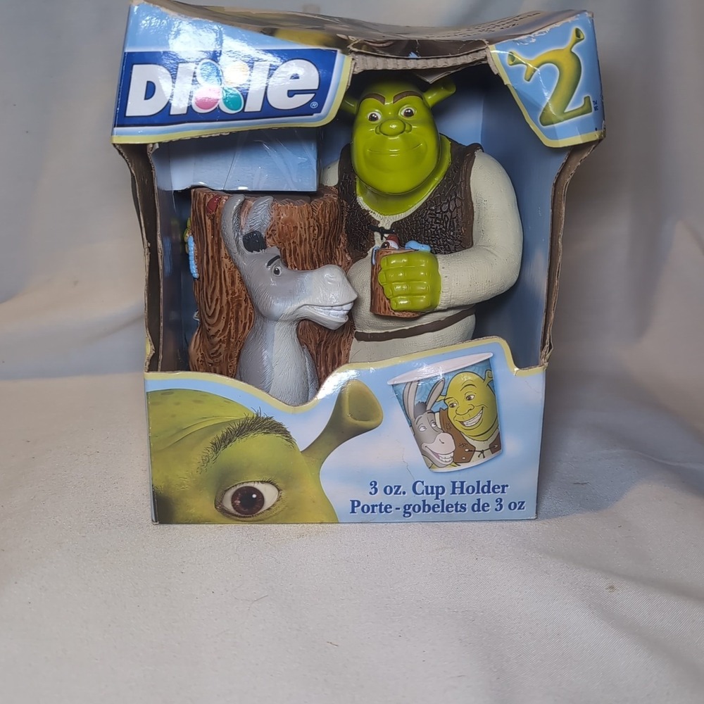 DIXIE CUP HOLDER- Shrek 2 & Donkey Collectible Dispenser 2004 DREAMWORKS Party